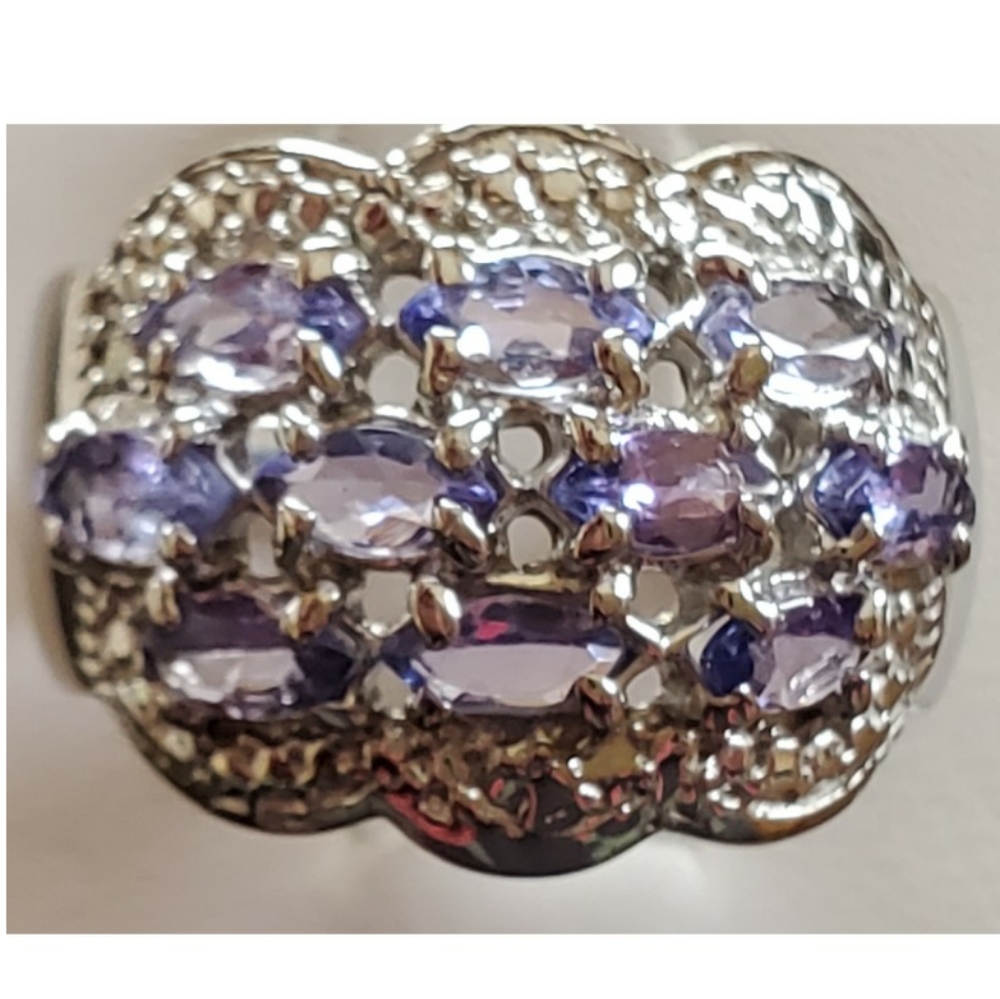 Genuine 5ct Tanzanite Cluster Ring Size 8
